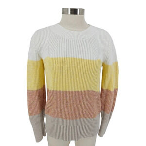 GAP Sweater White Bold Stripe Long Sleeve Crew Neck Knit Pullover